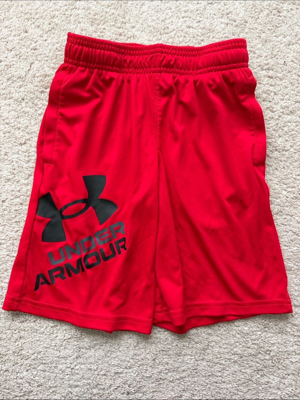 Under Armour Red Boys' Athletic Shorts with Black Logo